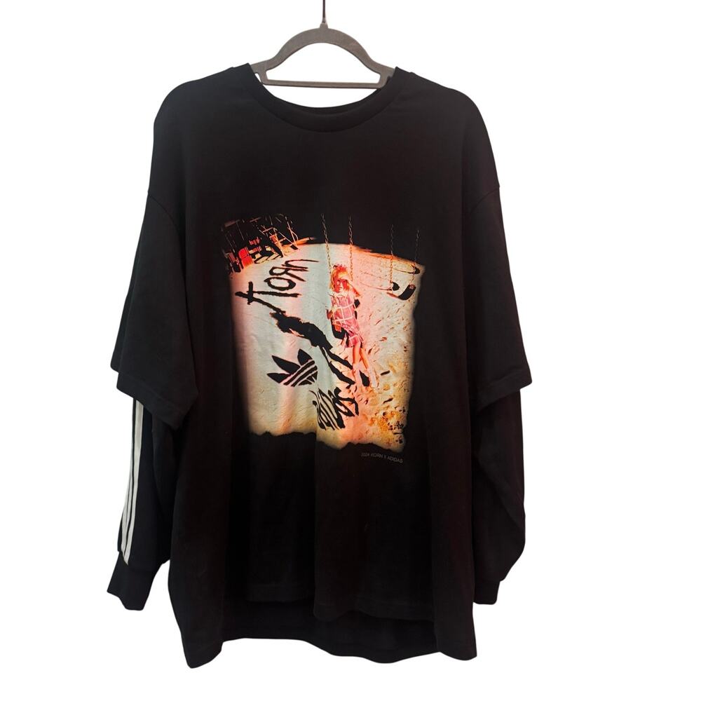 Korn x Adidas Originals Double Sleeve Long Sleeve T-Shirt Black Size L 2024 NWOT